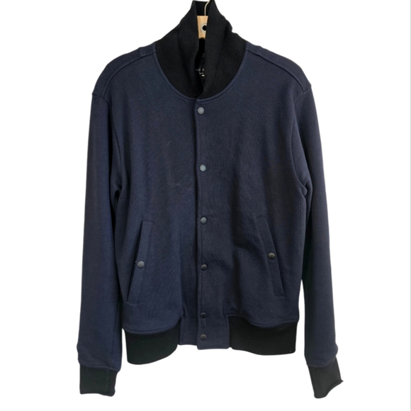 Men"s Rag & bone Navy Blue Bomber Jacket with Ribbed Collar and Cuffs Small - Picture 1 of 13